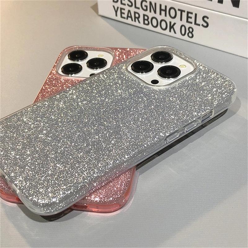 Glitter Bling Gradient Hard PC Thicken Case For iPhone 11 12 13 14 15 Pro Max Mini 7 8 Plus X XR XS SE Shockproof Bumper Cover