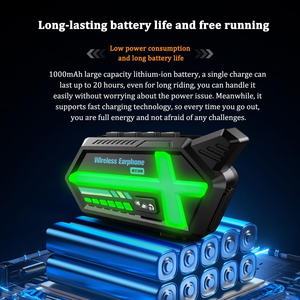 BT26 LED Motorrad-Headset mit intelligentem Beleuchtungssystem, ANC-Technologie, 25H Akku, 2-in-1 Mikrofon für alle Helme, 500M Gegensprechanlage