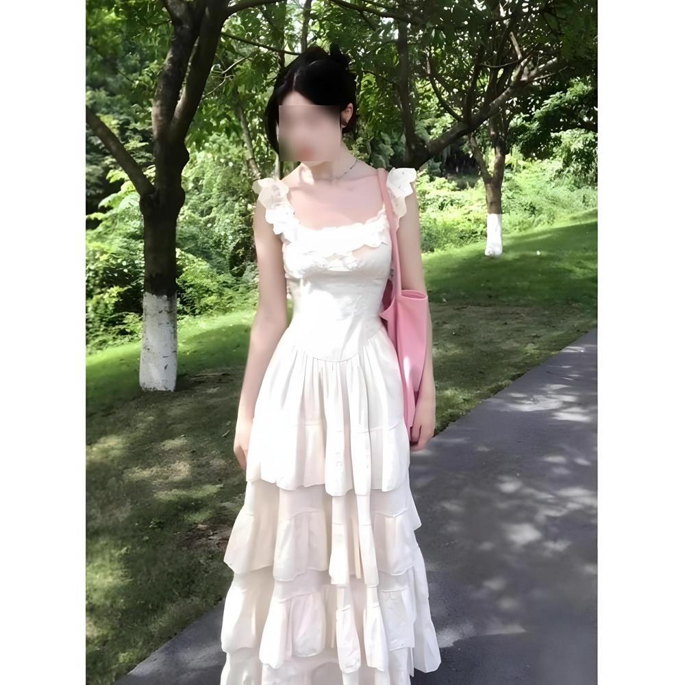 

Летнее платье на бретелях женское средней длины нежное ветреное милое нишевое темпераментное платье-торт XL- (recommended 110-60kg)