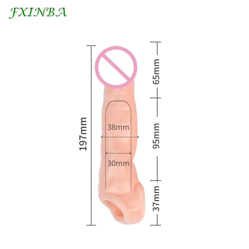 FXI 14-27cm Realistic  Sleeve Extender  Sleeve Dick Enlargement Delay Ejaculation Reusable Condom Men Sex Toys