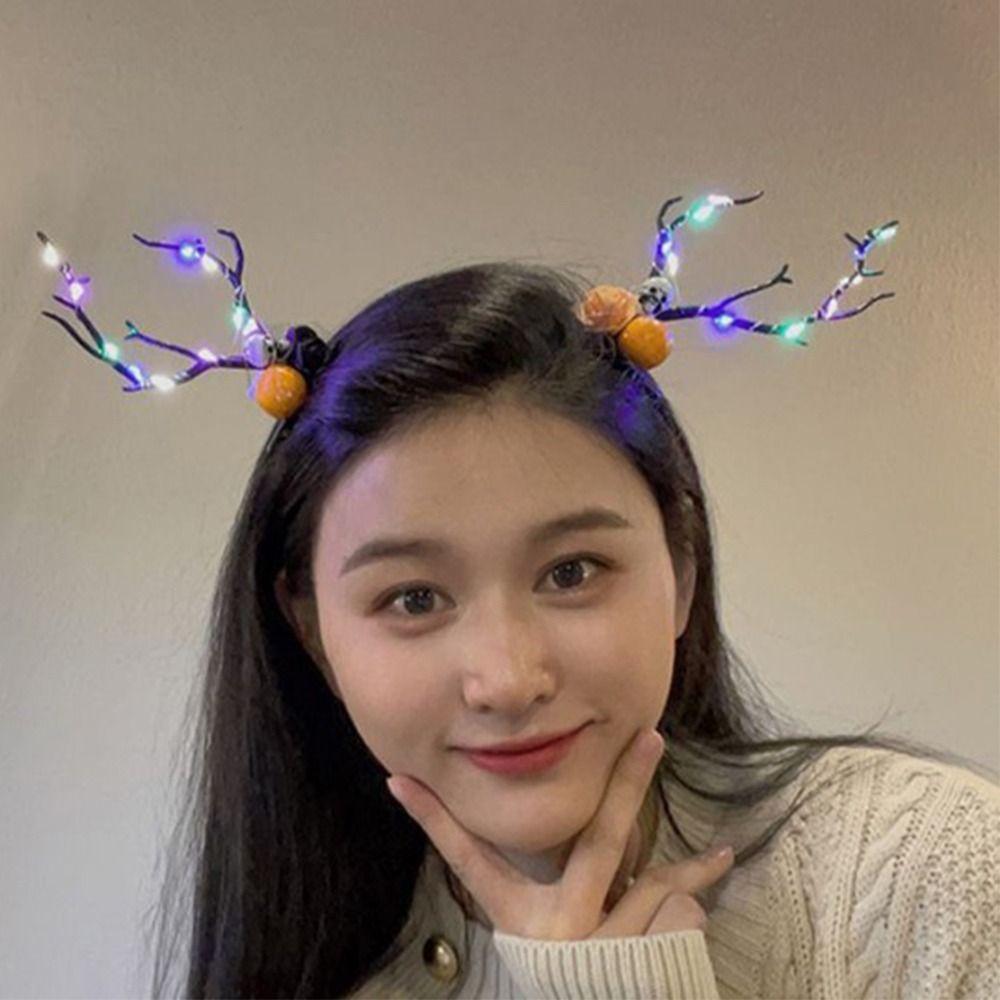 Elk Ears Halloween Glowing Antler Hair Hoop Pumpkin Kids Head Wear Photo Props
