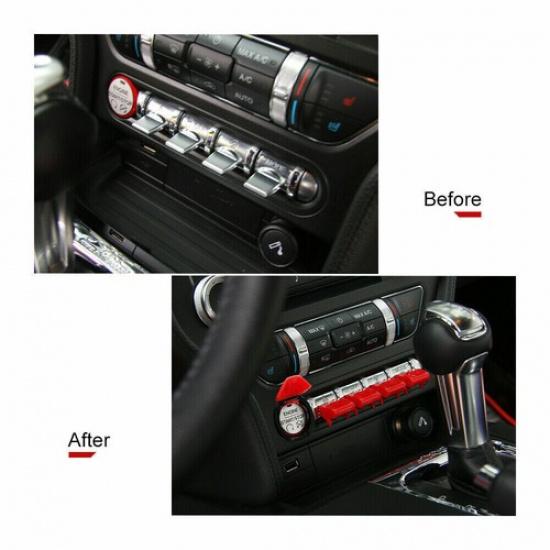Start/Stop Control Button Cover Trim 5PCS For Ford Mustang 2015- Bright Red