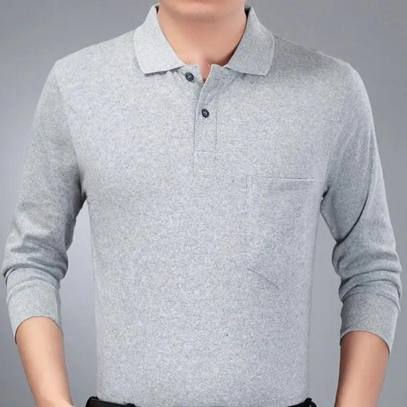 Camisas polo listradas masculinas da moda, novas camisas polo coreanas para negócios, primavera/outono, casuais, manga comprida, bolsos na lapela, roupas masculinas, tops de algodão, 2025