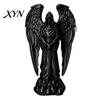 Black Matte Finish Statue 3D Printed Sculpture Decoration, Dark Gothic Angel Decoration with Detailed Feather Decor Texture, Figurine for Home Office