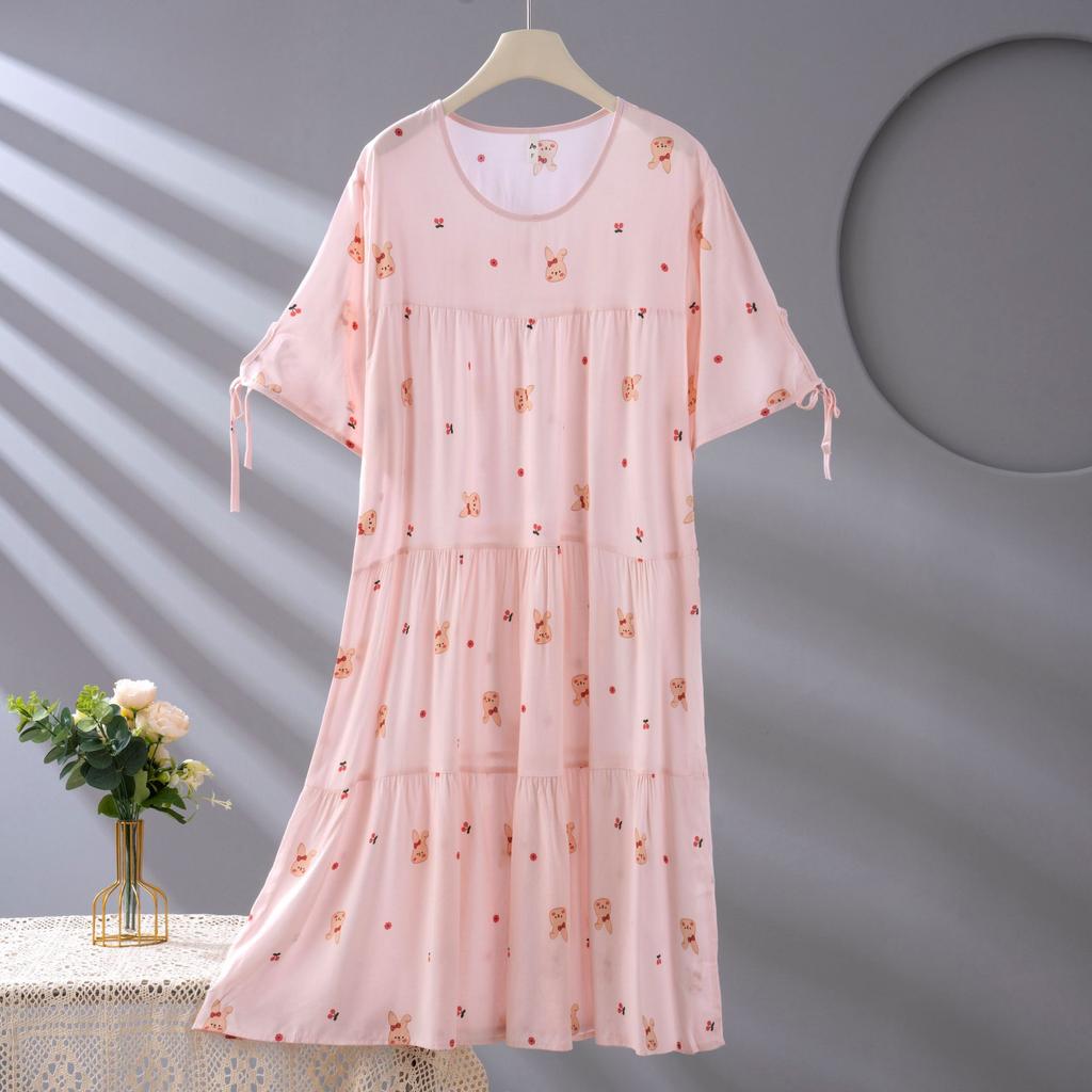 Spot new women's cotton silk spring, summer and autumn thin loose cake nightgown simple and comfortable loungewear