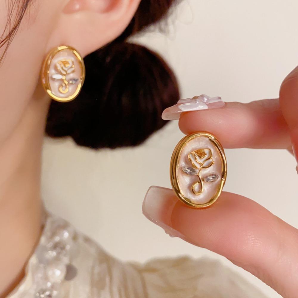 Oil Drop Vintage Earrings Women Ear Jewelry Sweet Stud Earrings Vintage Rose Flower Earrings  Gift