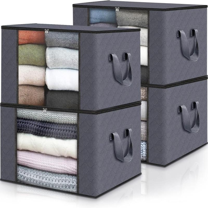 

Clothes storage bag, blanket storage bag, foldable non-woven closet organizer, gray