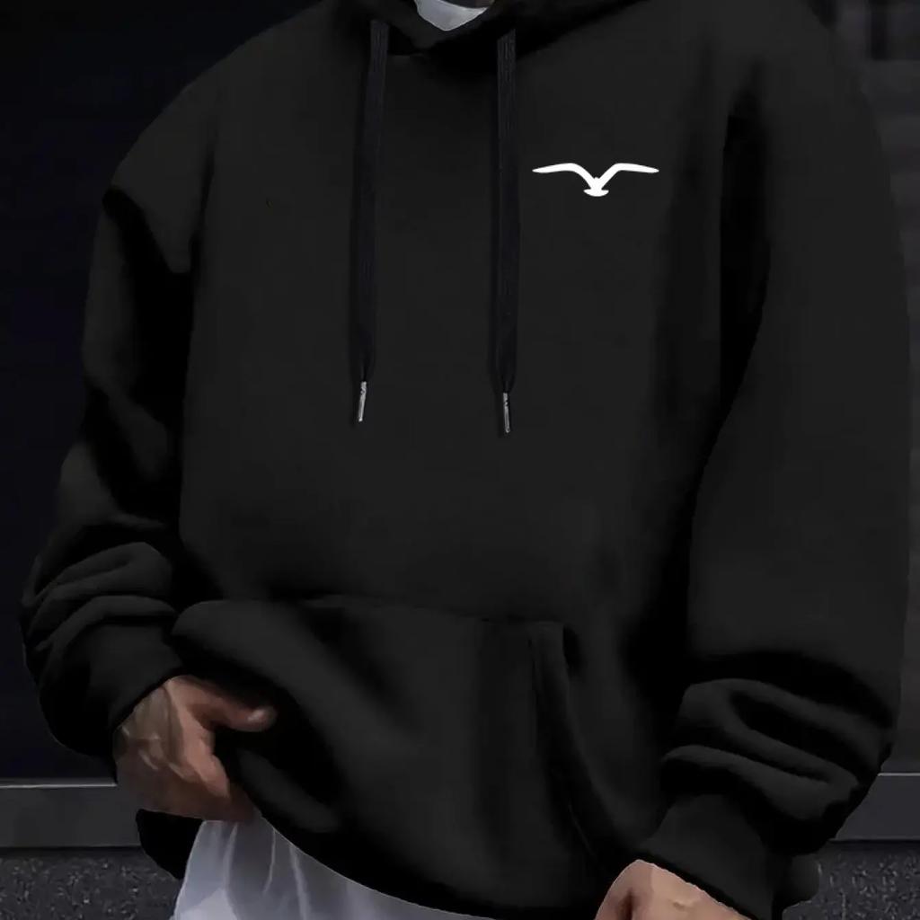 Men's Casual Hoodie Bird Print Comfortable Long Sleeve Outdoor Autumn and Winter Hoodie