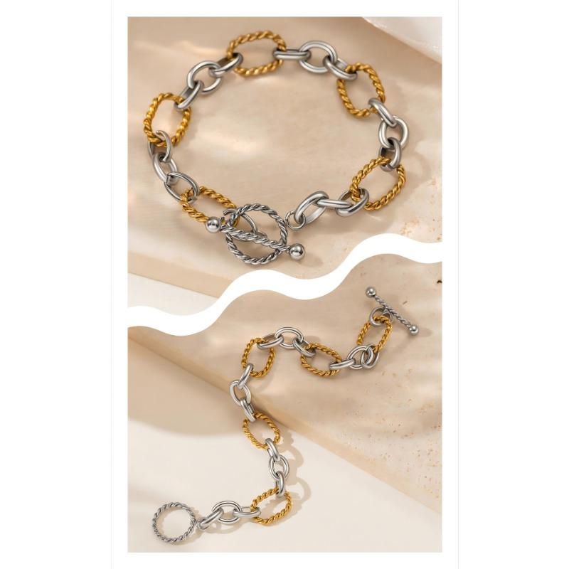 Minimalist 18k Gold Plated Stainless Steel Two Tone Twisted Cross Chain Ot Buckle Bracelet