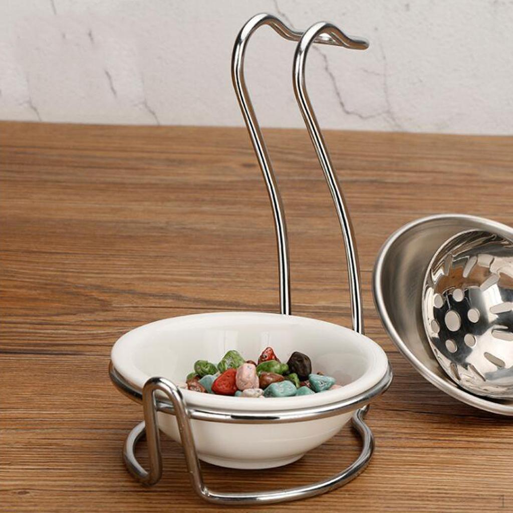 color ceramic Kitchen Ladle Spoon Rest Holder with Polished Stainless Steel Rack