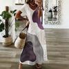 Women Plus Size V Neck Short Sleeve Printed Straight Long Dress