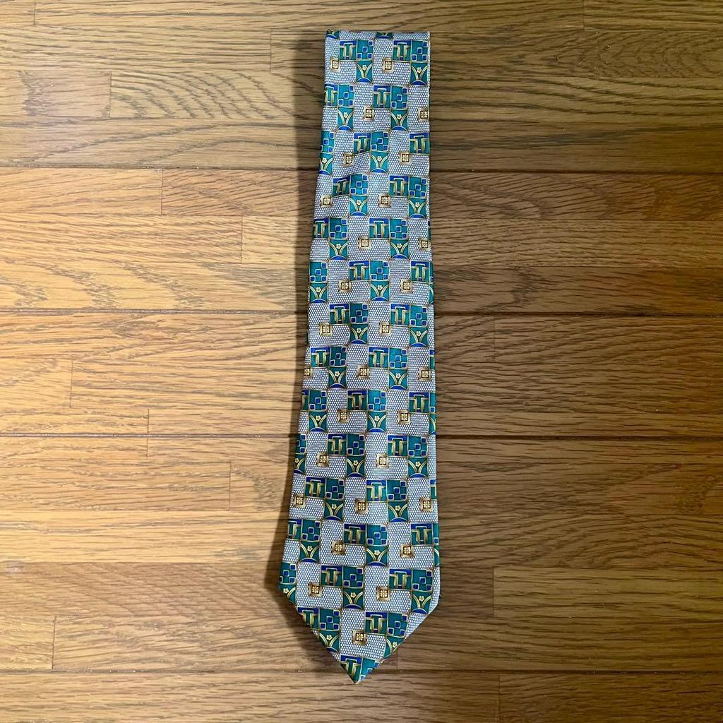 Used Authentic Made in France | Lanvin Paris Luxury Silk Tie Geometric Fine Pattern Green
