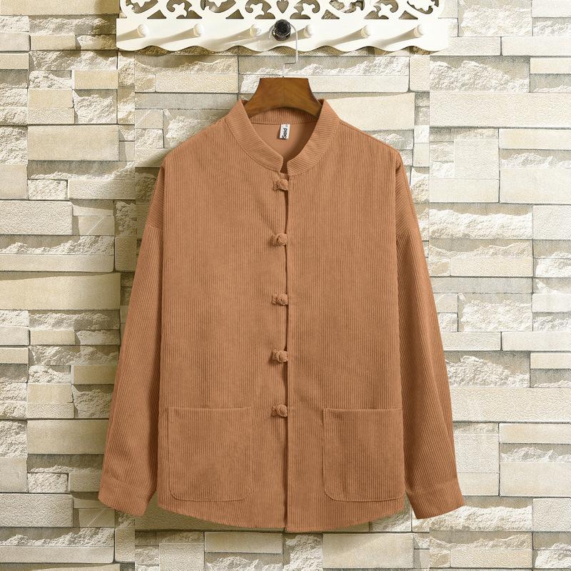 

Весенне-осенняя рубашка-куртка большого размера в стиле ретро из вельвета с длинным рукавом, в китайском стиле, старинный костюм, топ на пуговицах, одежда для тай-чи 5XL