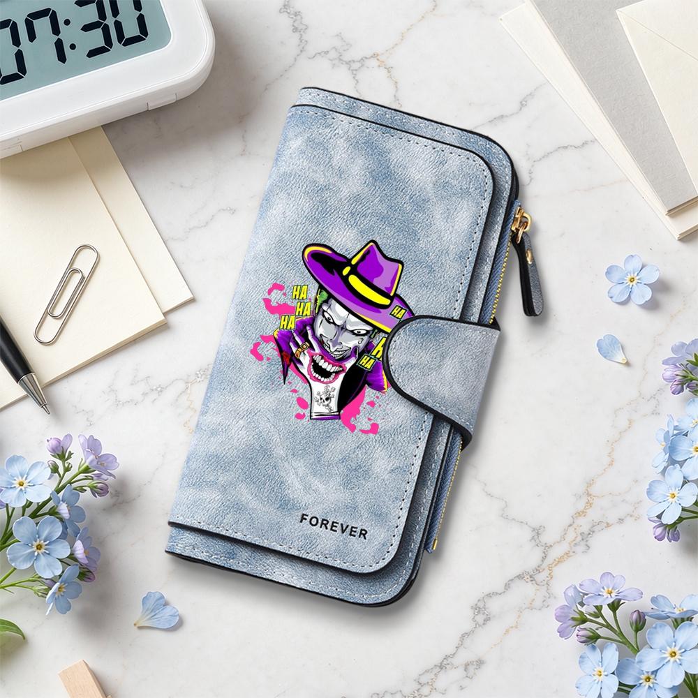 Joker Print Long Wallet Casual Fashion Card Holder Portable PU Purse for Daily Use