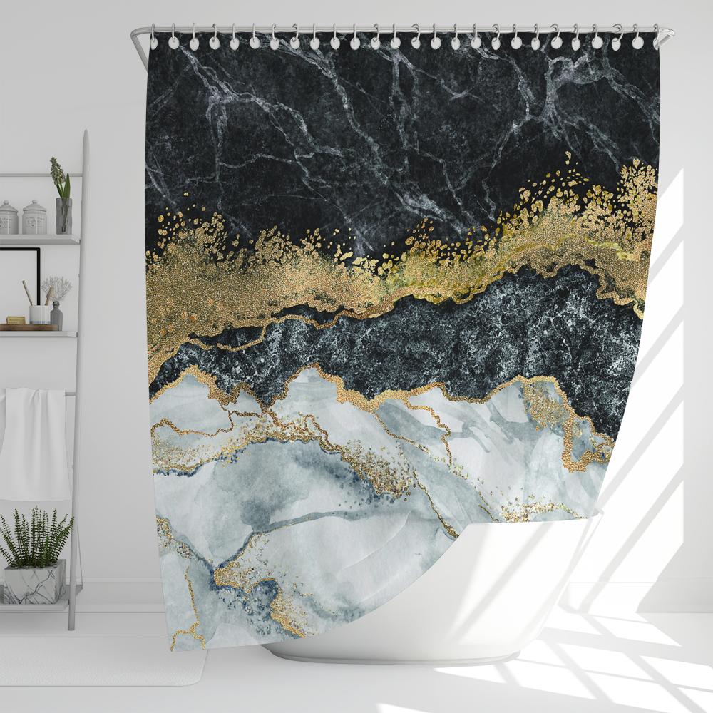 

Creative Digital Marble Printing Shower Curtain Waterproof Polyester Bathroom Curtain Home Decoration Shower Curtains with Hooks W90xH180cm
