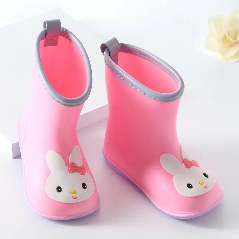 

Nice Wide Round Toe Children Rainboots Baby PVC Rubber Waterproof Kids Water Shoes Lovely Cartoon Rain Boots Platform D03223 CN13 Insole 13.5 cm