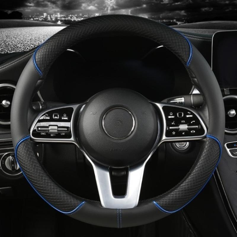 

All Seasons PU Leather Diamond Steering Wheel Cover Universal Fit for 14 .5-15 Inch Durable Leather Cover Anti-Slip Veins Design синий