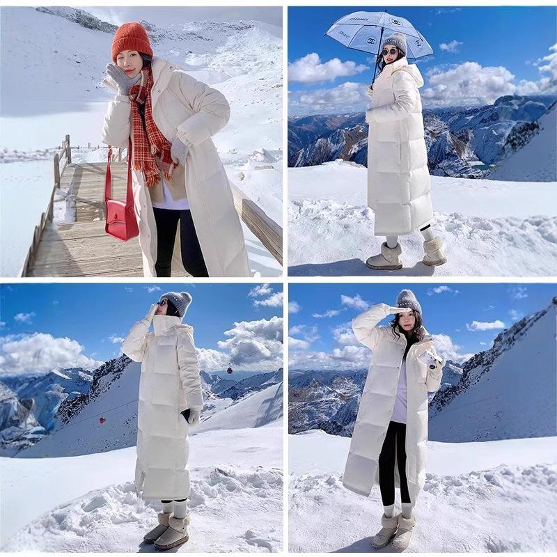 Women's Long Thickened Goose Down Jacket - Cold-Proof, Over-the-Knee, Ideal for Harbin Travel