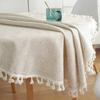 Round Tablecloth Cotton Linen Tassel Table Cover For Kitchen Dinner Table Decora Solid Color Dust-Proof Shrink-Proof Tablecloth