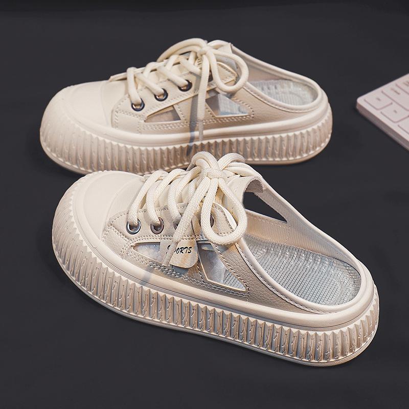 

Новые толстые полутапочки с носками, женские универсальные белые туфли для улицы, полые дышащие сандалии без каблука Tide 40