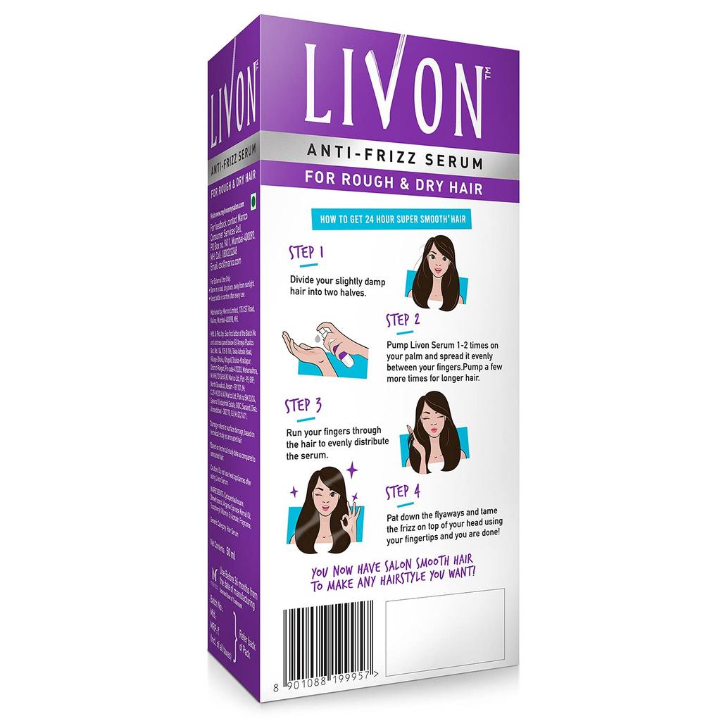 Livon Hair Serum For Women Dry And Rough Hair With Argan Oil Vitamin E 50ml Long Lasting Frizz Free Smoothness And Salon Finish Shine