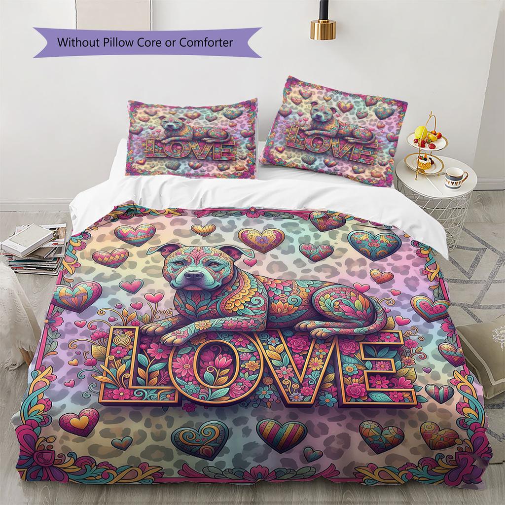 Romanticpets Pattern Bedding Quilt Set Quilt Cover Pillowcase Home Decoration Birthday Gift (1 * duvet cover + 2 * pillowcase, without core)