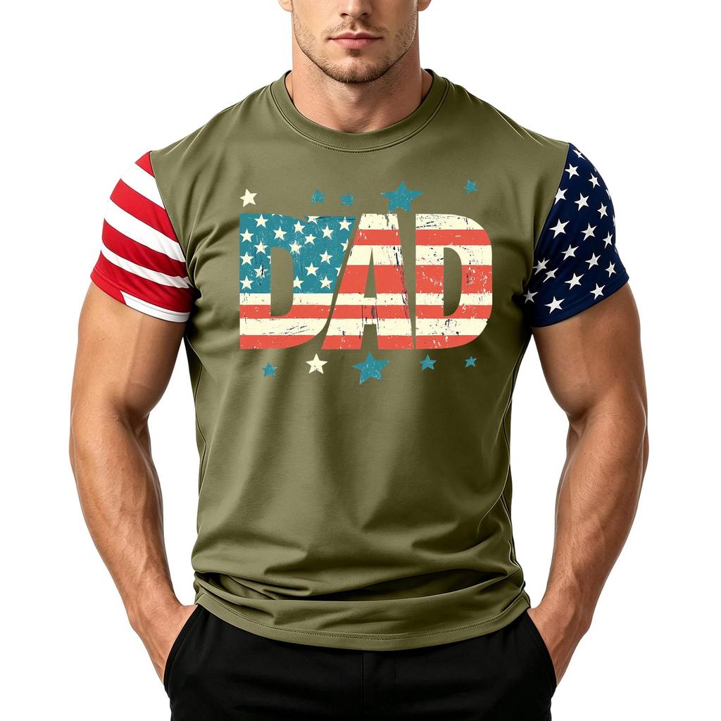 Men's Loose Fit Short Sleeve T Shirt Dad Print American Flag Sleeves Casual Summer Daily Wear Top for Fathers Day Independence Day