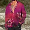 Fashion Shirt Lapel Casual Men's Graffiti Ink Painting Flower Butterfly Outdoor Retro High Quality Material Top Plus Size