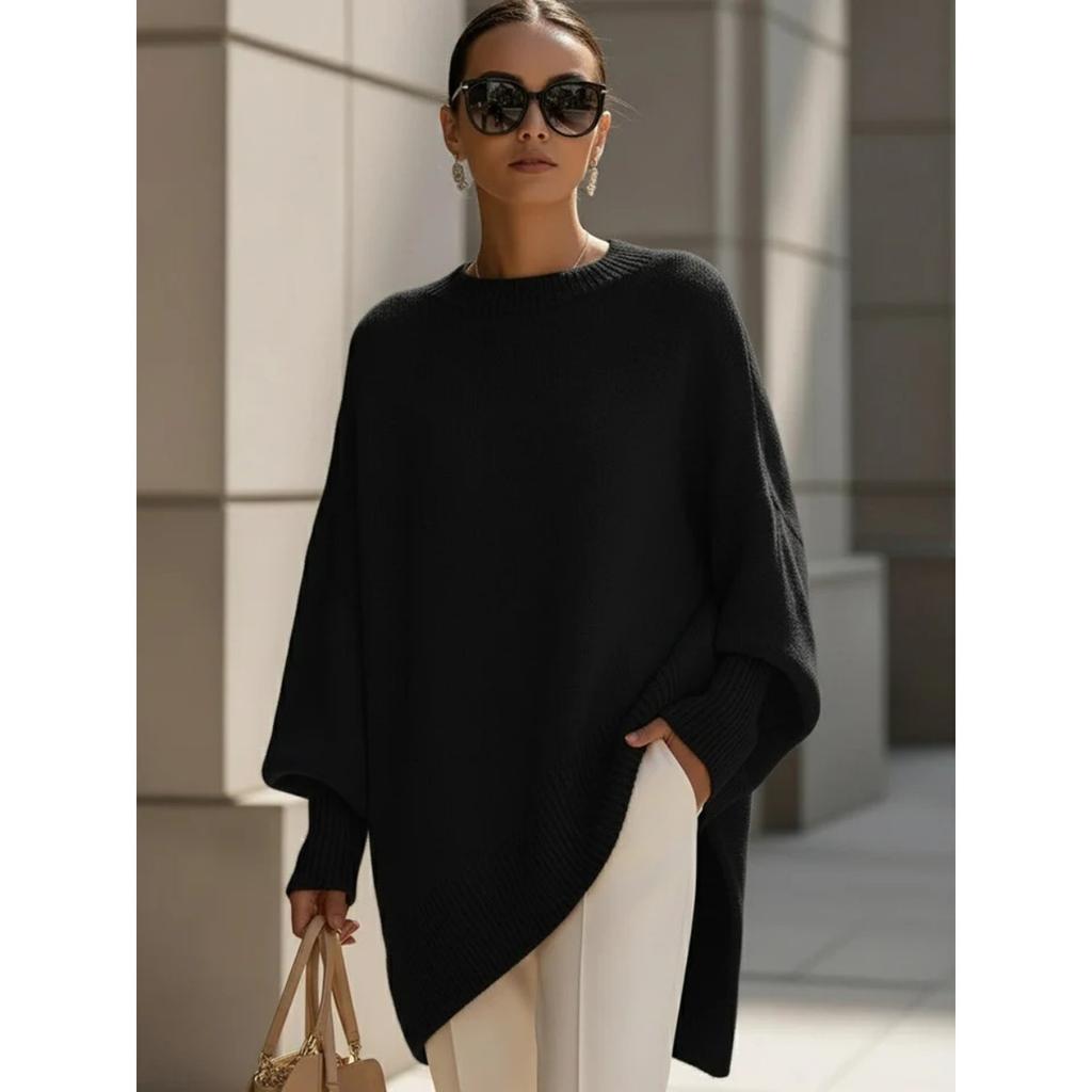Women's Crew Neck Long Sleeve Knit Top Loose Fit Casual Solid Thick Faux Cashmere Oversized Pullover