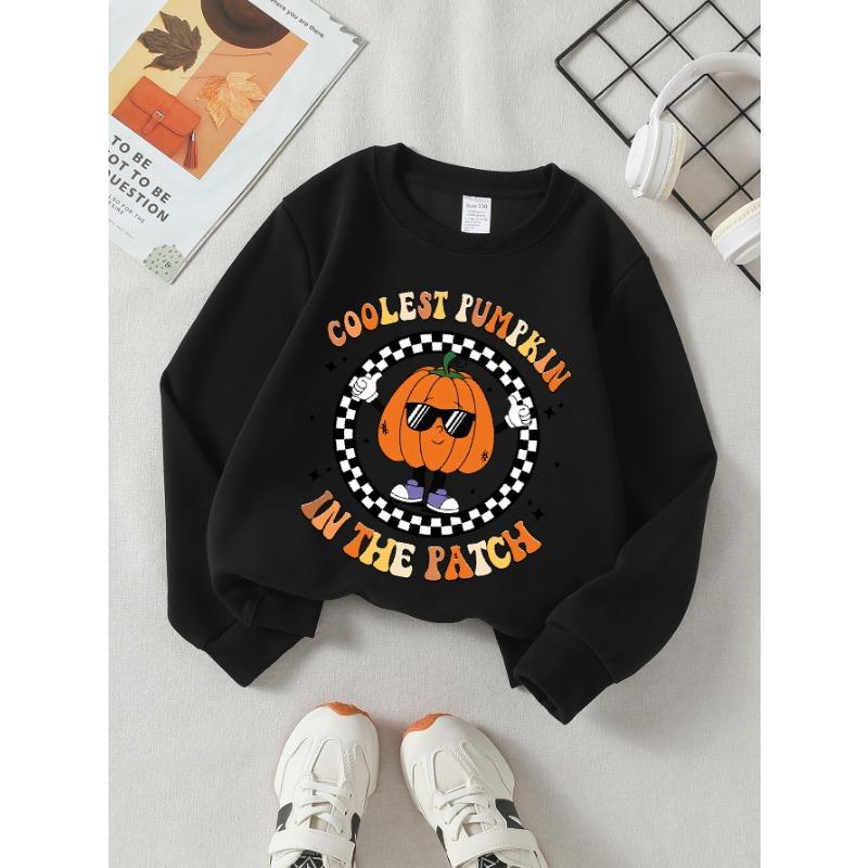 European Sizes Coolest Pumpkin Fashion Glasses Patch Girls' Crew Neck Sweatshirt, Western Top, Long Sleeved, Casual for Little Girls.