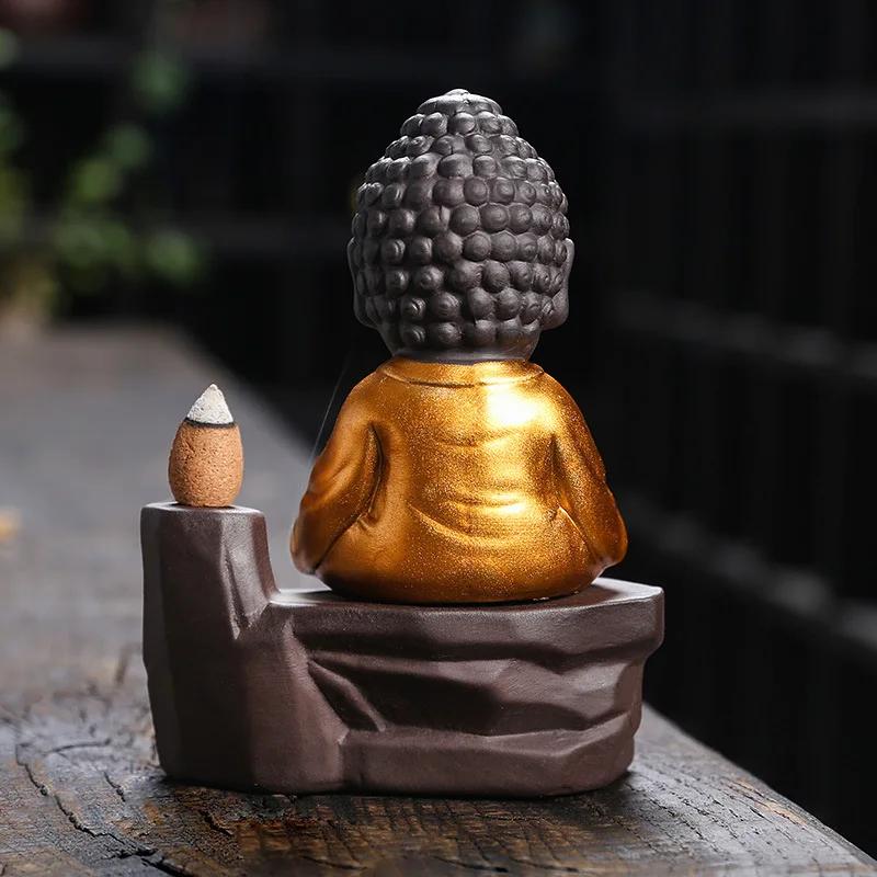 1pc Zen Incense Buddha Waterfall Backflow Incense Burner Incense Stick Holder Home Ornament Decor Zen Decor Tea Pet -No Incense