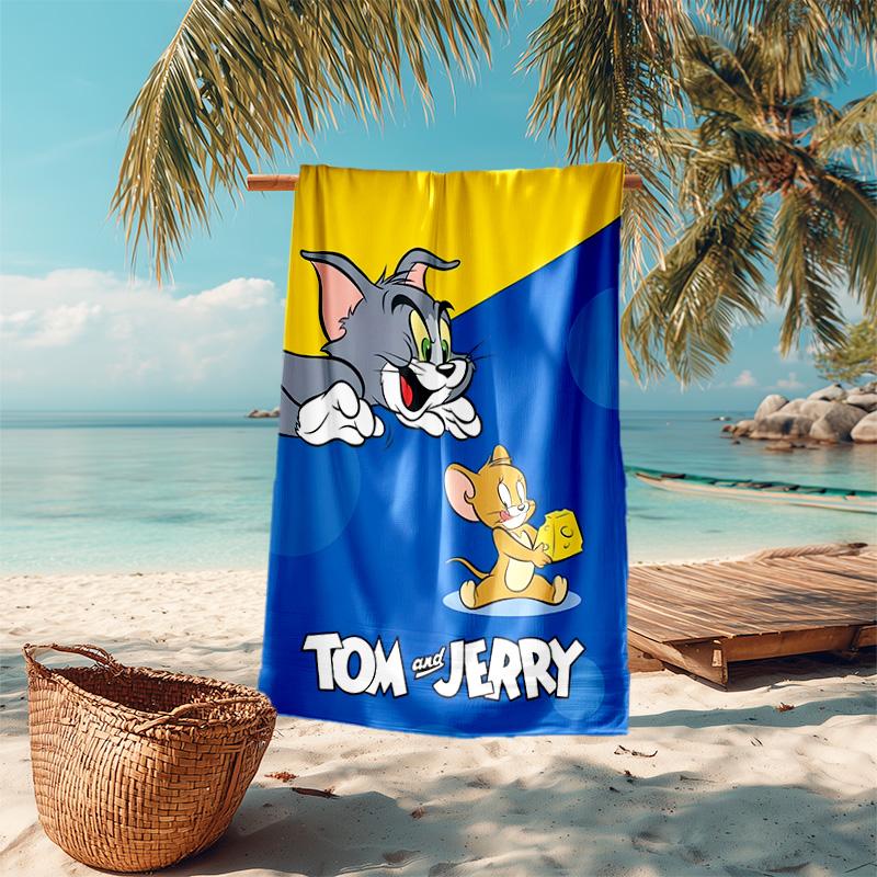 Tom Jerry Hug Cartoon Cat Mouse Soft Beach Towel Outdoor Vacation Beach Towel Outdoor Absorbent Bath Towel Blanket Beach Towel