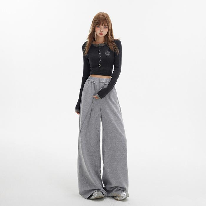 

Женские широкие брюки с высокой талией и завязками на талии - повседневные осенне-зимние с эластичной талией XL