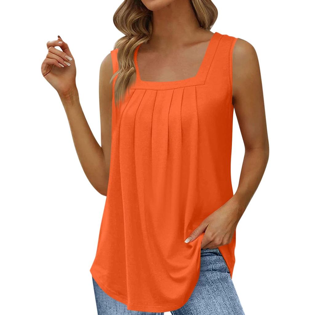 Women's Summer Fashion Casual Sleeveless Square Neck Solid Color Tank Top