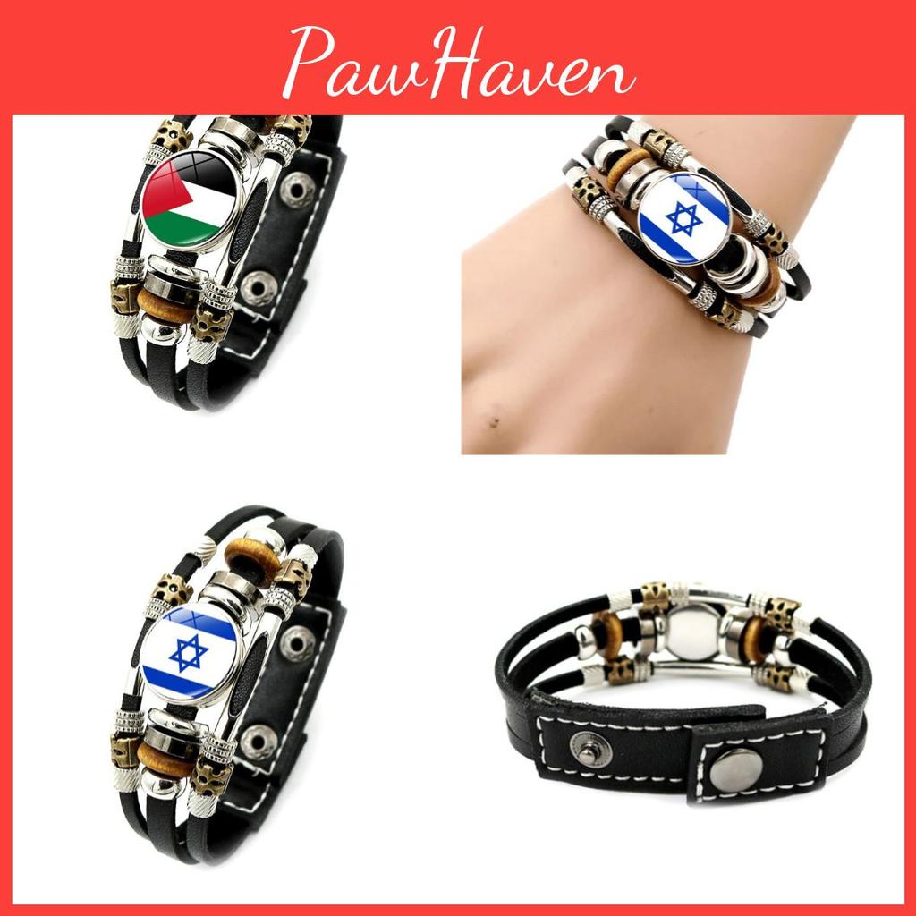 Israelisch-palästinensisches Lederarmband im europäischen und amerikanischen Punk-Stil, mehrlagiges Perlenarmband