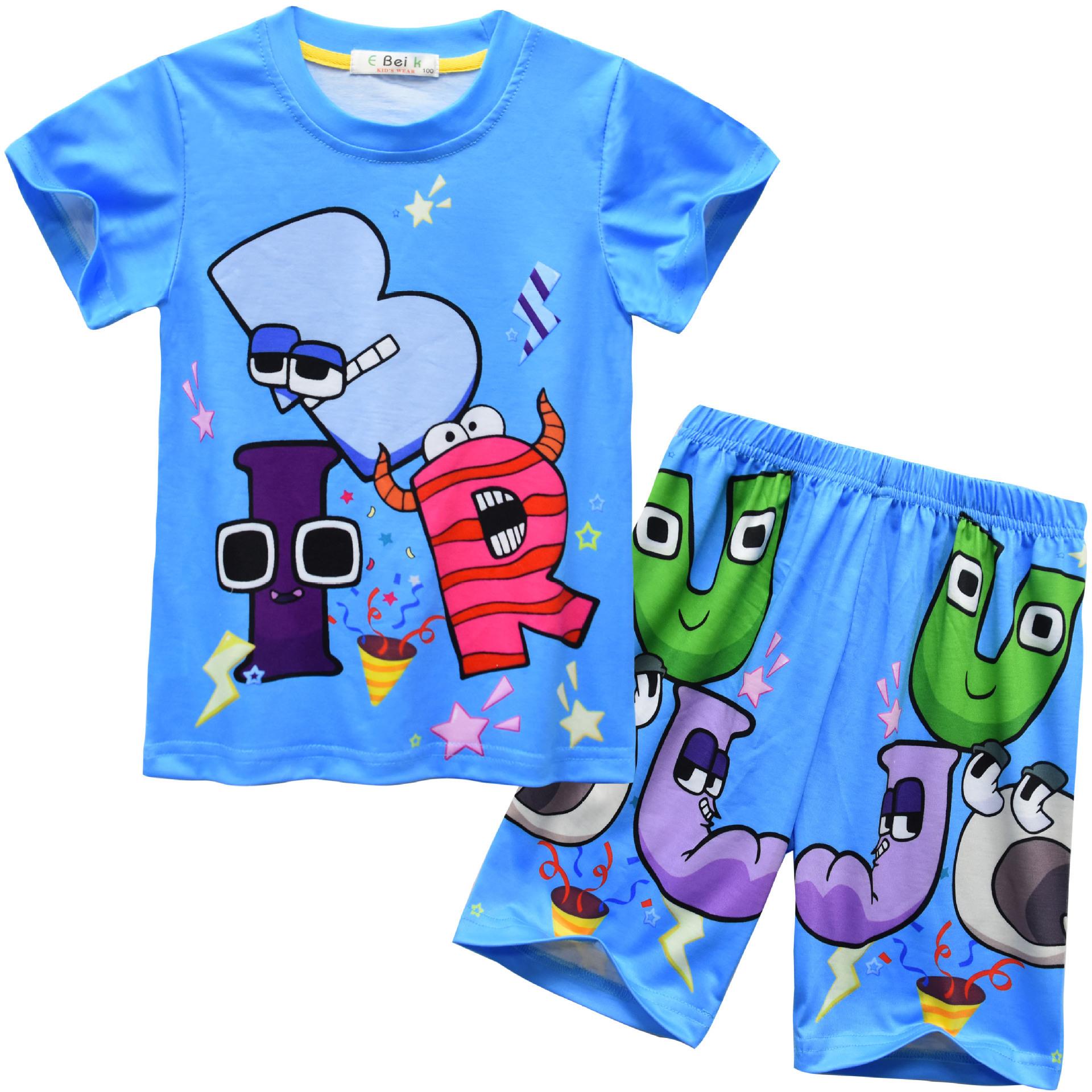 Short-Sleeved Children S, Cartoon Digital Printing Set, Children S Short-Sleeved Loungewear Set 91097 110