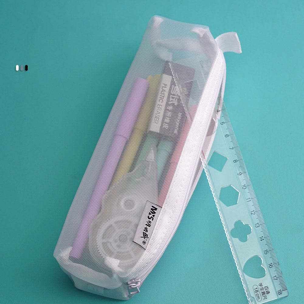 Simple Storage Pencil Bag Large Capacity Three-Dimensional Nylon Transparent Solid Color Mesh Pencil Stationery Bag