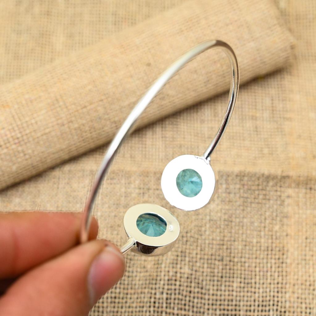 Glorious Blue Topaz Gemstone Handmade 925 Sterling Silver Jewelry Cuff/Bangle For Wedding Gift