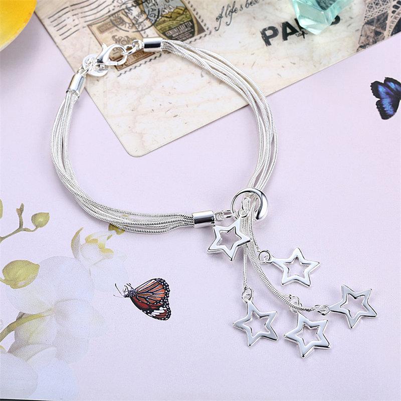 New Charm 925 Sterling Silver 8 Inches Tassel Star Bracelet For Women Fashion Jewelry Gifts Party Accessories