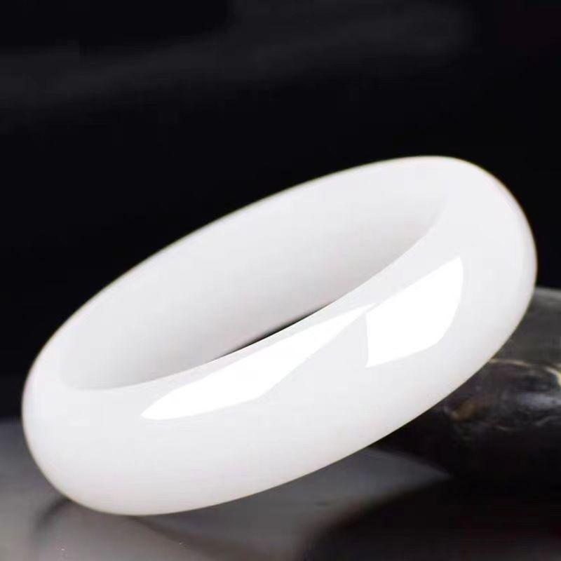 Simulated Xinjiang Hetian Jade Women s Bracelet - Oily White, Widened Mountain-Water Style