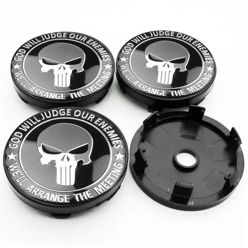 4PCS 56MM Skull Wheel Center Cap Decal StylingEmblem Car Cover Stickers Hub