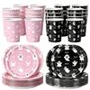 Halloween Ghost Party Supplies Disposable Tableware Set Pink & Black 7inch Plates Paper Cups for Kids Girls Birthday Celebration