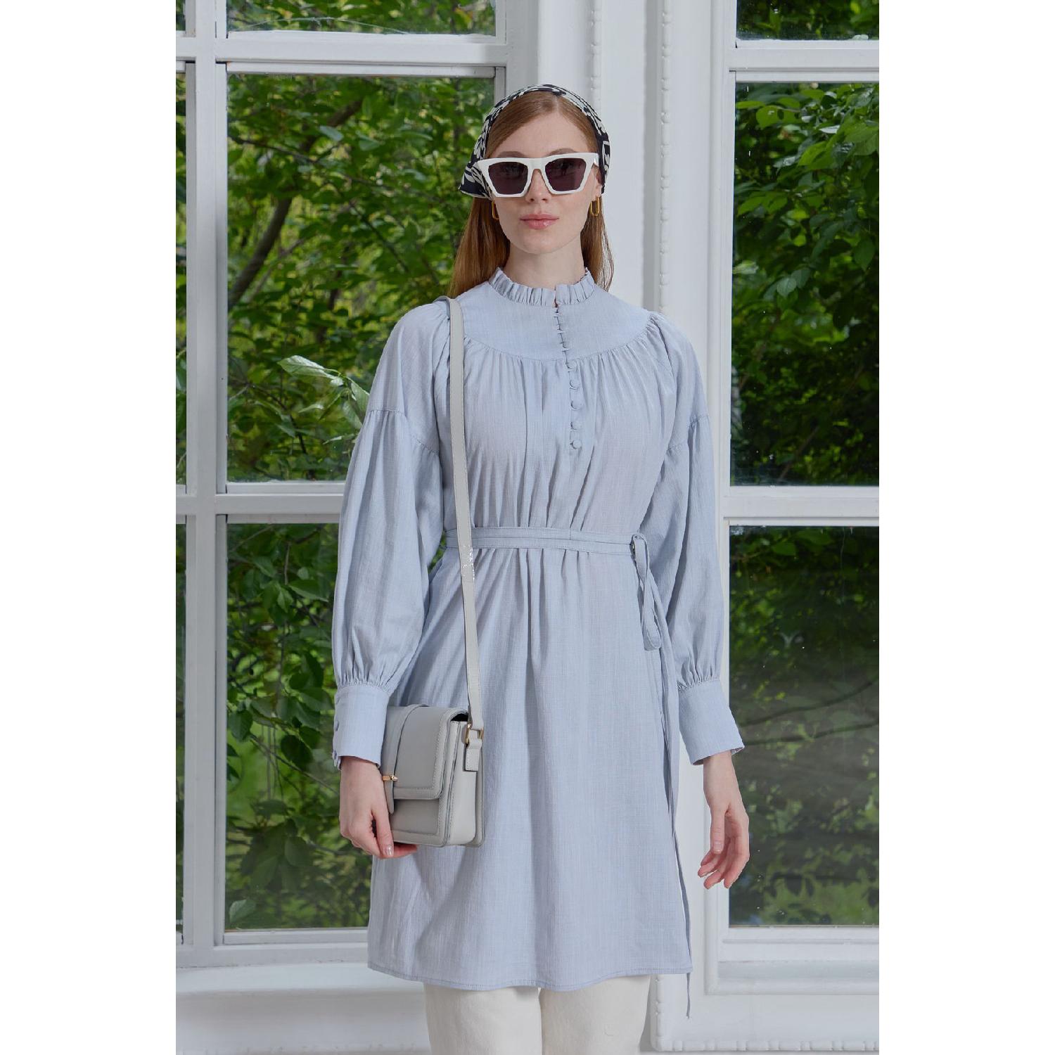 

Хлопковая рубашка с рюшами нежно-синего цвета S