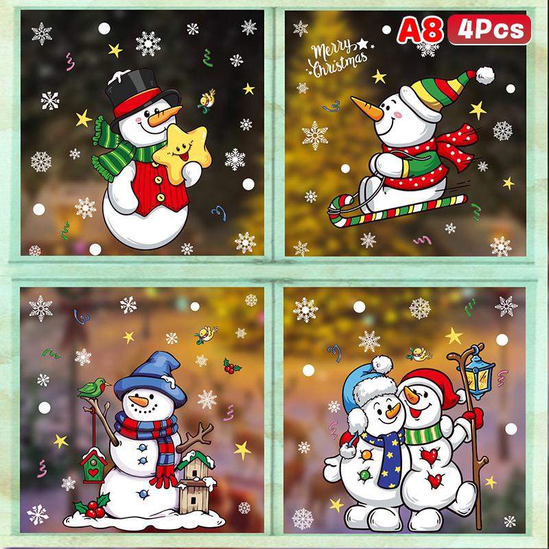 Weihnachtsfensteraufkleber Statische Aufkleber Schneemann Schneeflocke Wandaufkleber Kinderzimmer Wandtattoos Frohe Weihnachten Feiertagsparty