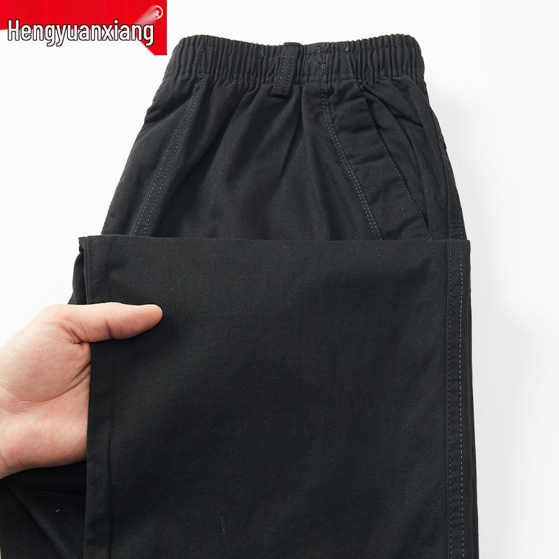Hengyuanxiang Men's Plus Size Cotton Cargo Pants - Loose, Straight-Leg, Wide-Leg Trousers for Spring and Autumn