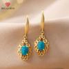 BELLA BOX New Vintage Hollow Flower Plated 24K Sand Gold Imitation Blue Turquoise Earrings Feminine Earrings