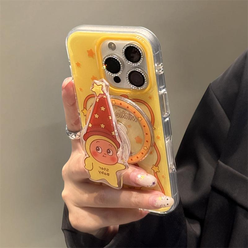 Vtipný Roztomilý Hvězda Dítě Magnetický Kryt na Telefon Pro iPhone 16 Pro 14 15 Pro Max Kryt se Stojánkem Nárazuvzdorný Kreslený Ochranné Kryty