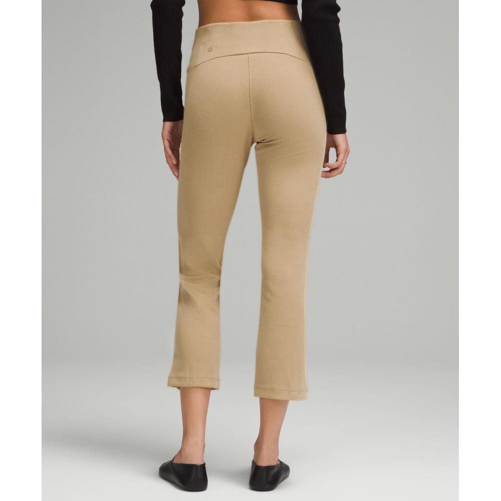 Lululemon Ribbed Softstreme Zip Leg High Rise Cropped Pant 25  Filbert Tan