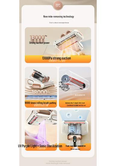 Automatic Bed Vacuum with Double Dust Cup & UV Sterilizer - High Suction Mite Remover