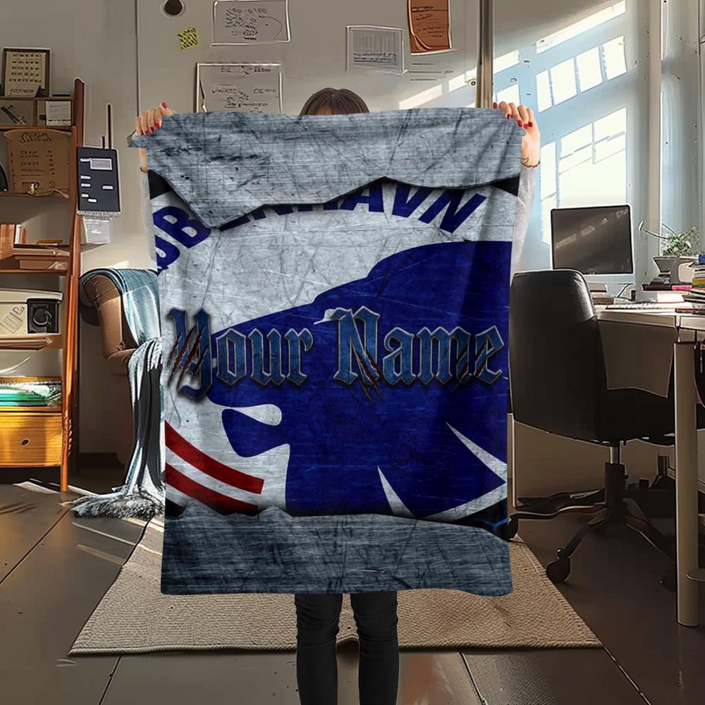 1PC Blue Claw Emblem Custom Name Patterned Flannel Blanket Suitable For All Seasons For Home Decor Warmth And Comfort Gifts Holiday Present